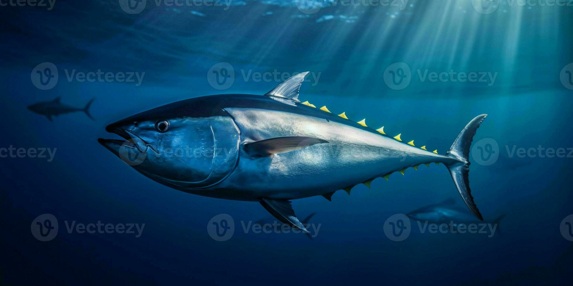 rosso tonno pesce sotto il oceano. generativo ai foto