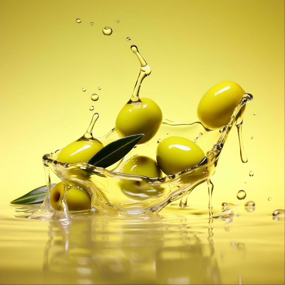 fresco olive e oliva olio per salutare cucinando, ai generato foto