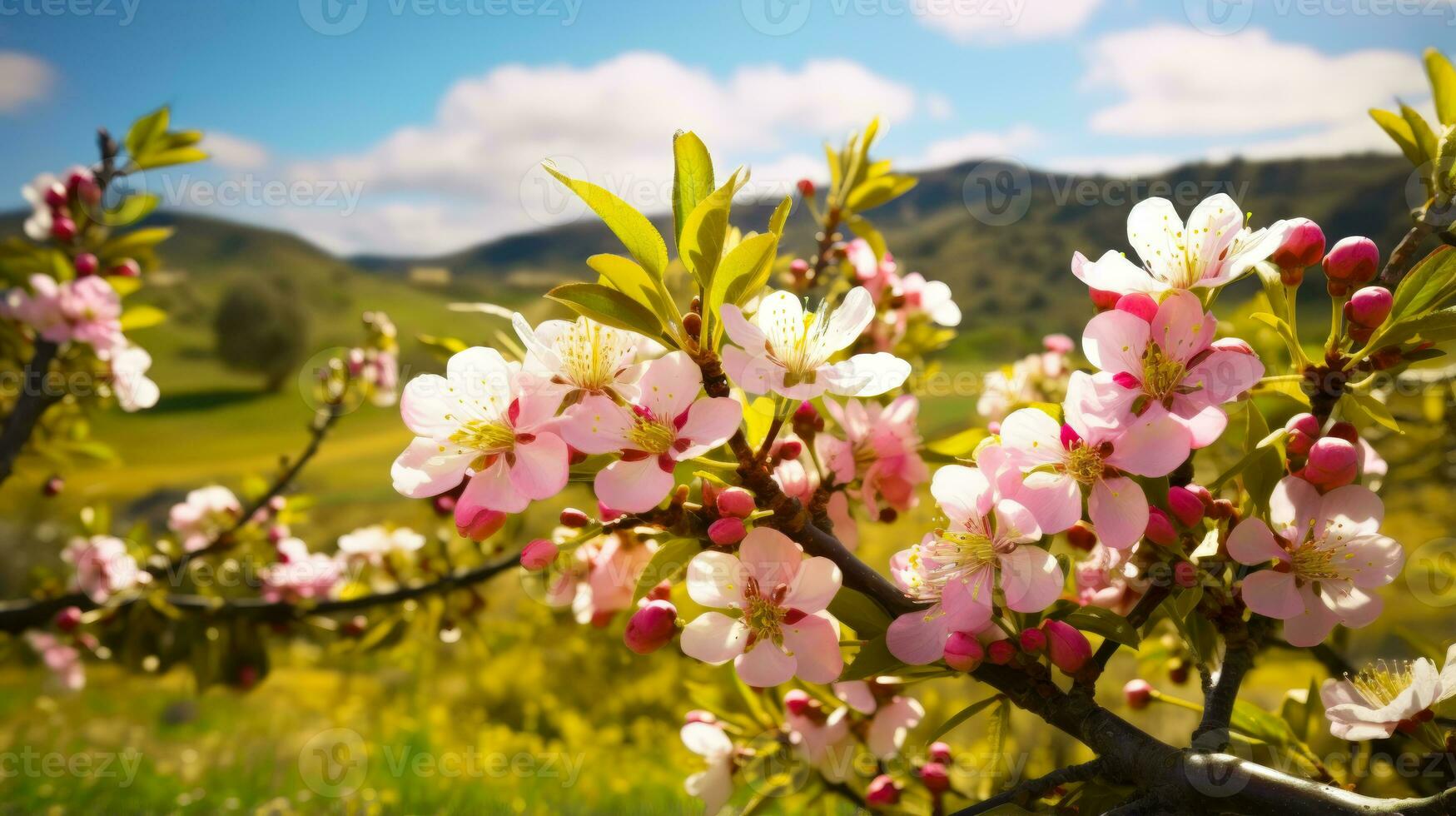 primavera risveglio fioritura frutta alberi nel un' rurale idillio ai generato foto