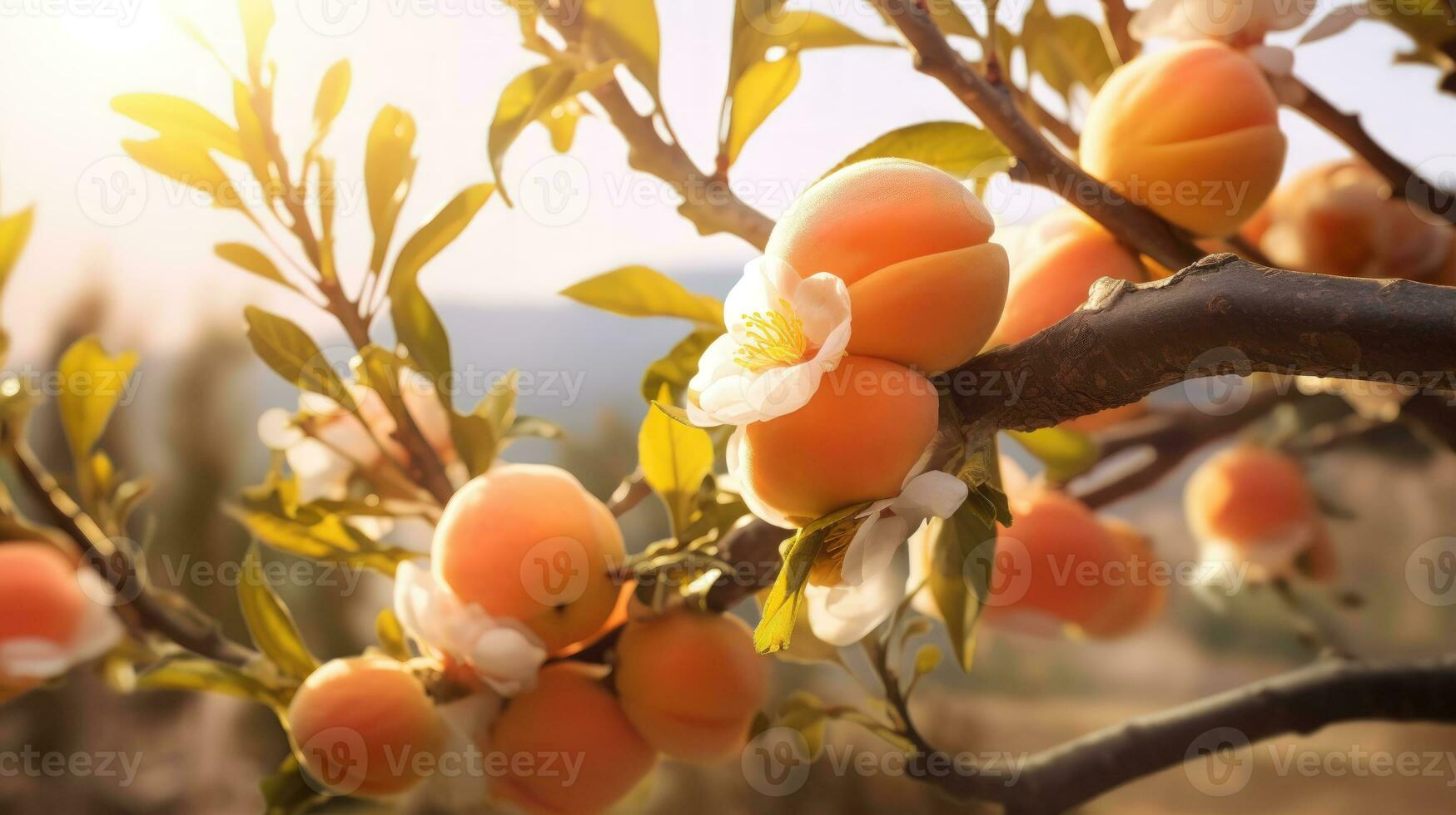 arancia frutta e bianca fiori su un' albero ramo ai generato foto