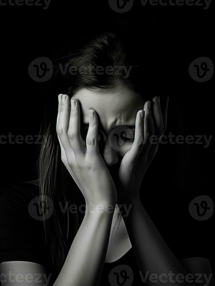 donna appare per essere nel dolore a partire dal mal di testa ai generativo foto