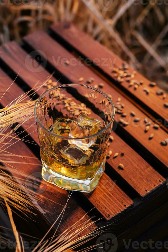 un' bicchiere di whisky nel un' Grano campo foto