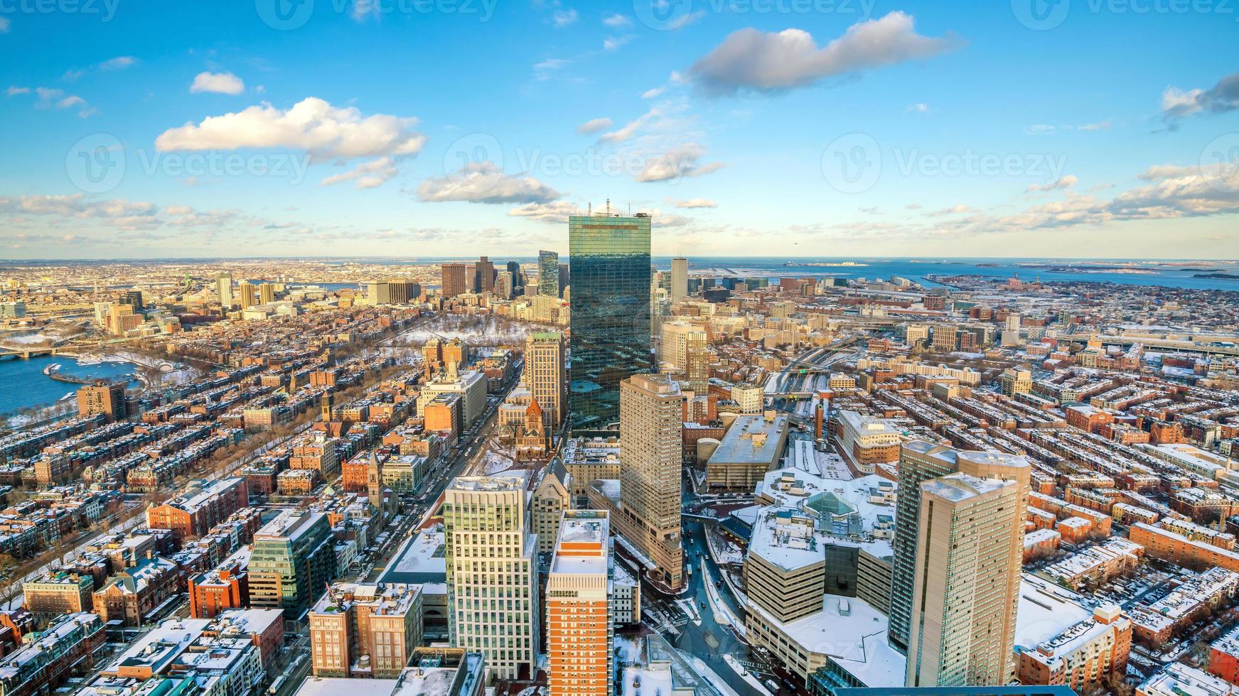 Vista aerea di Boston nel Massachusetts, Stati Uniti d'America al tramonto foto