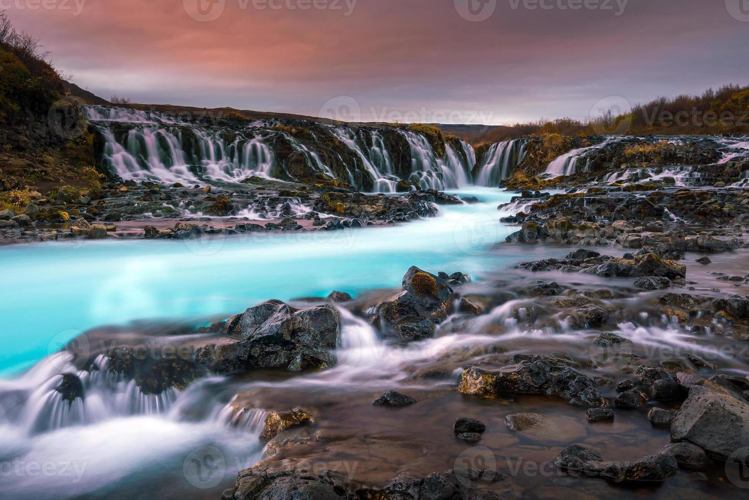 tramonto con cascata unica - bruarfoss foto