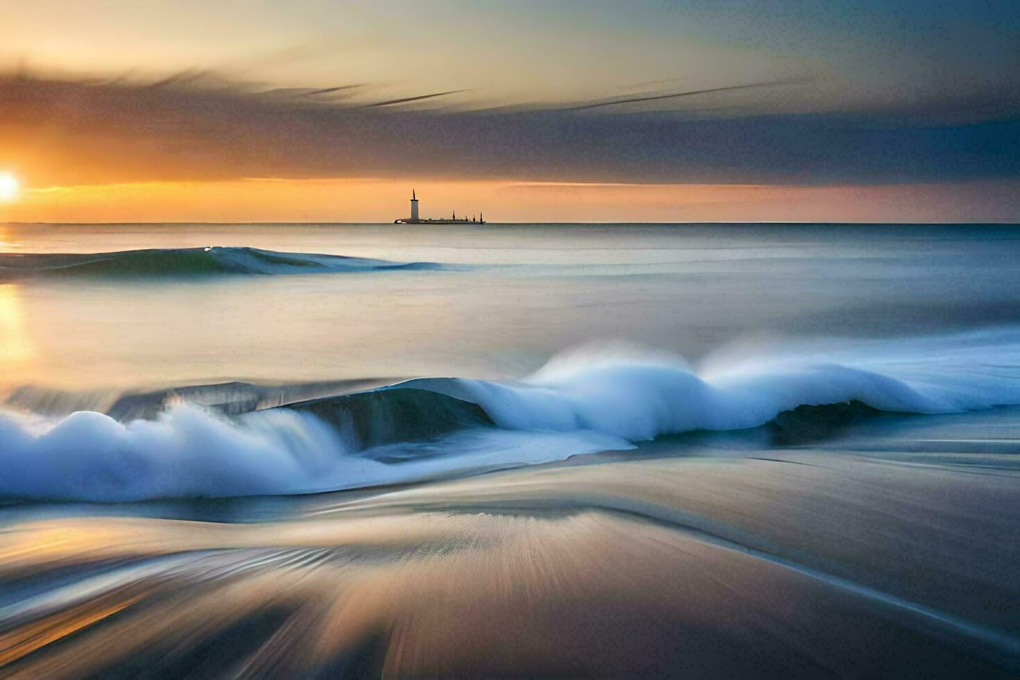 il faro, onde, il oceano, il Alba, il orizzonte, il orizzonte, il orizzonte. ai-generato foto