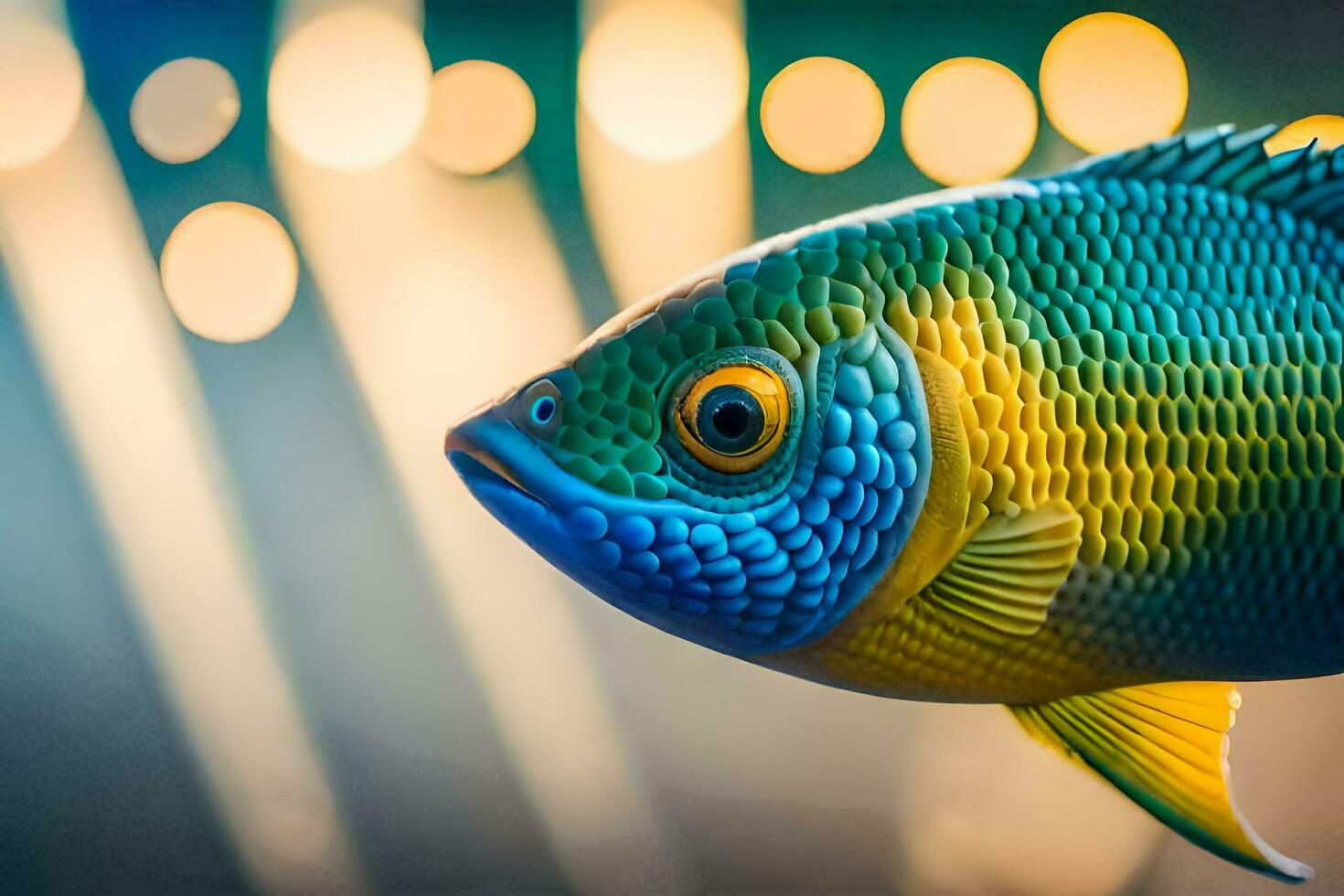 un' colorato pesce con giallo e blu occhi. ai-generato foto