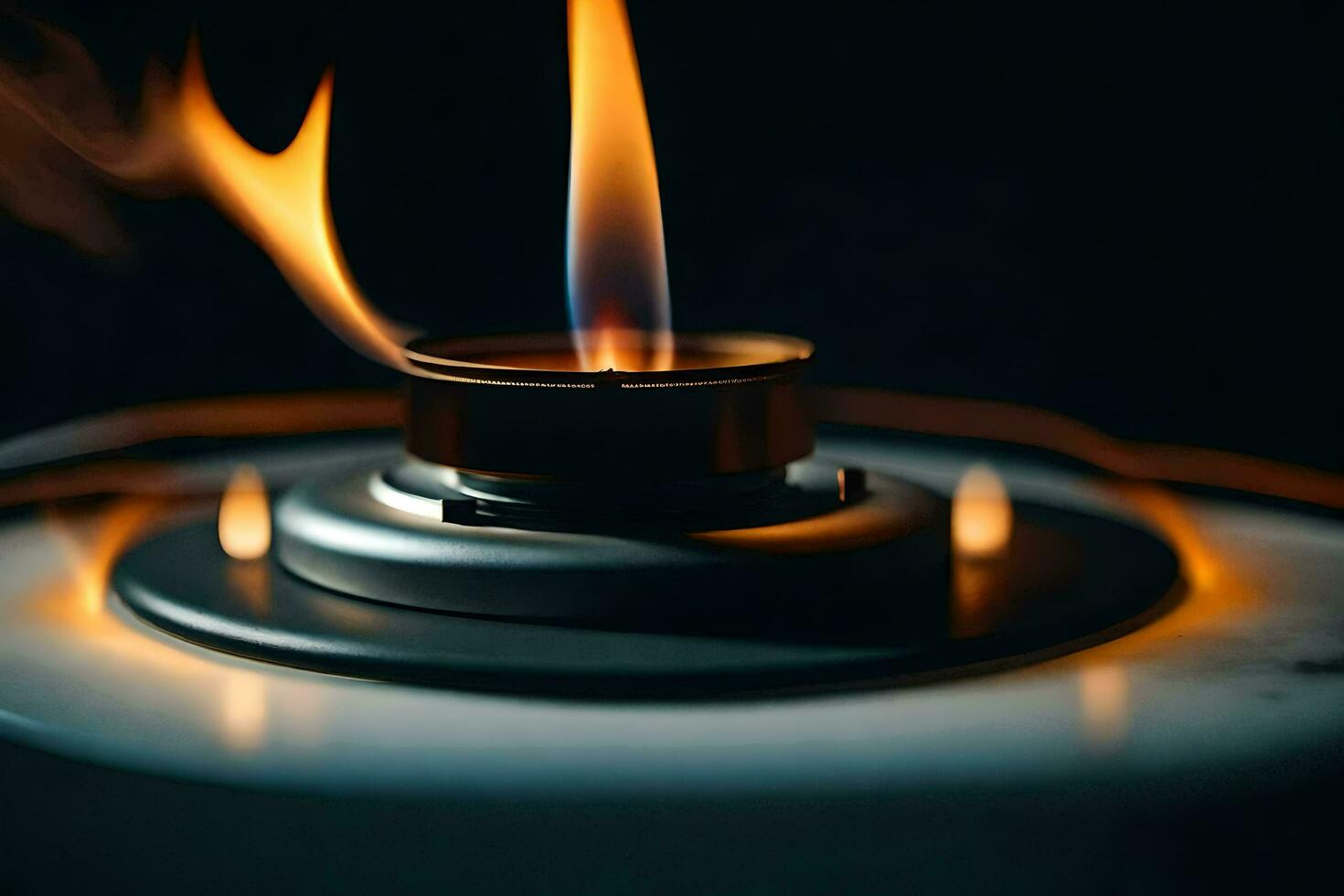 un' ardente candela su un' fornello. ai-generato foto