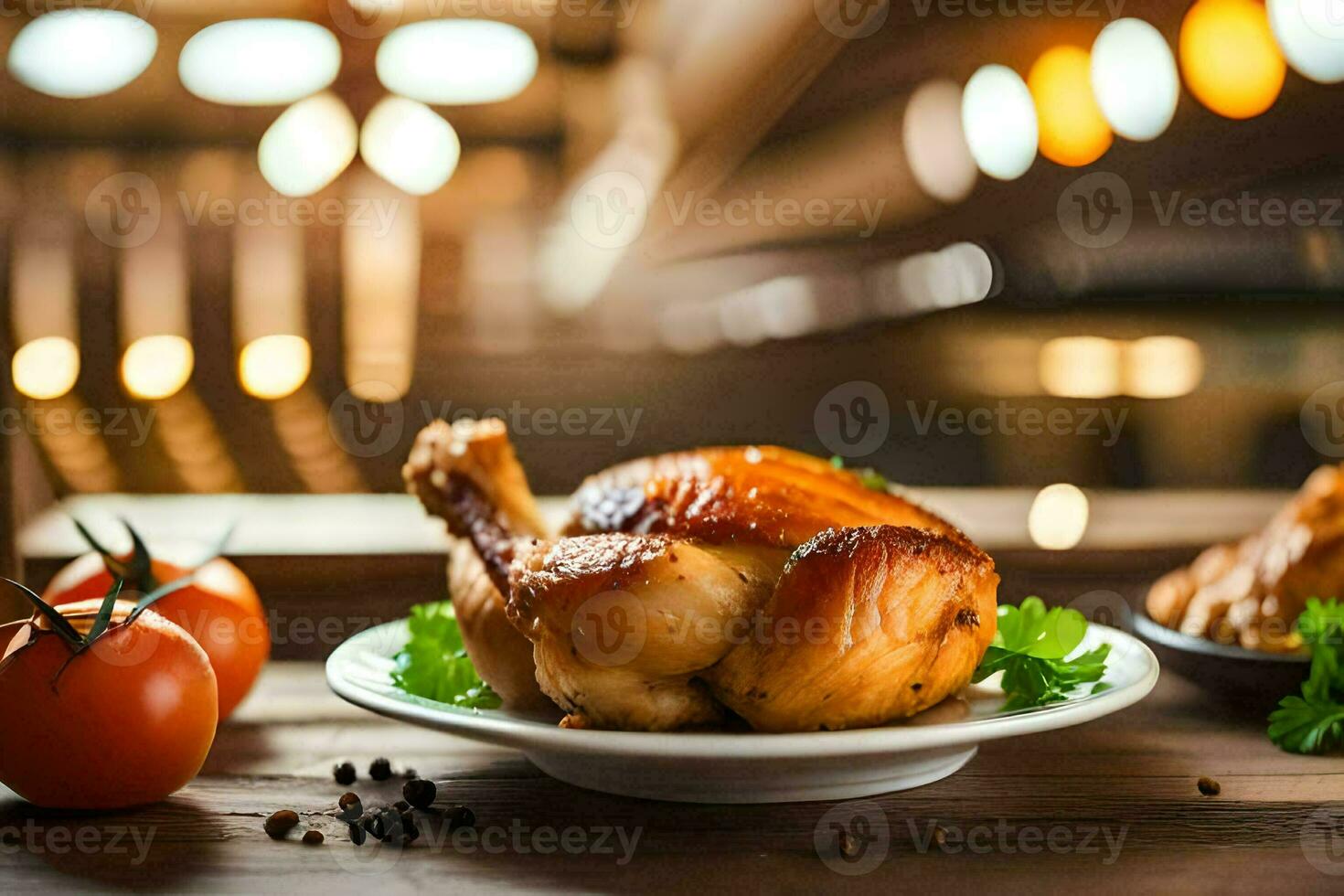 un' pollo su un' piatto con verdure e pomodori. ai-generato foto