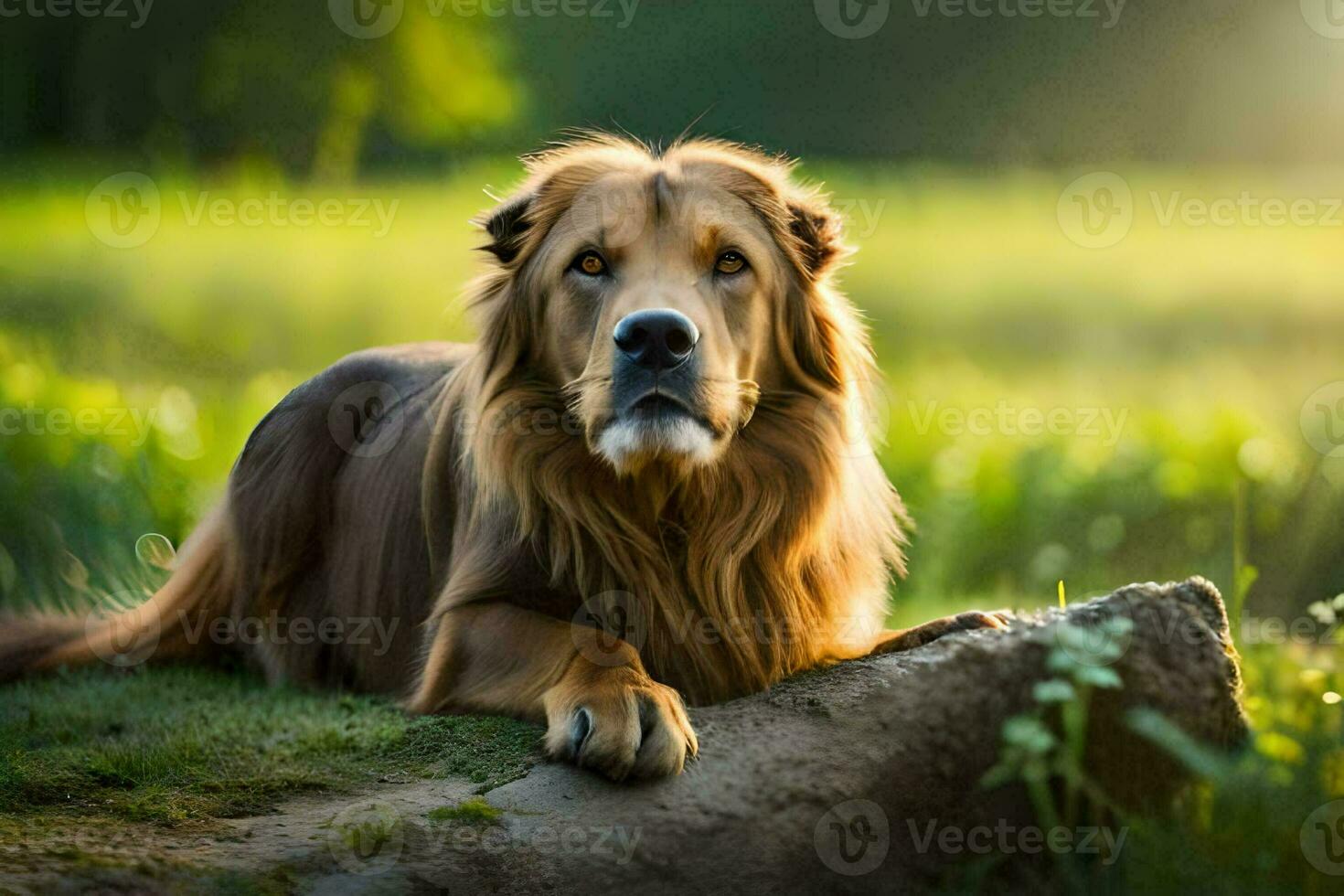 carino di razza cane seduta nel erba, guardare a telecamera all'aperto  generato di ai 25083965 Stock Photo su Vecteezy