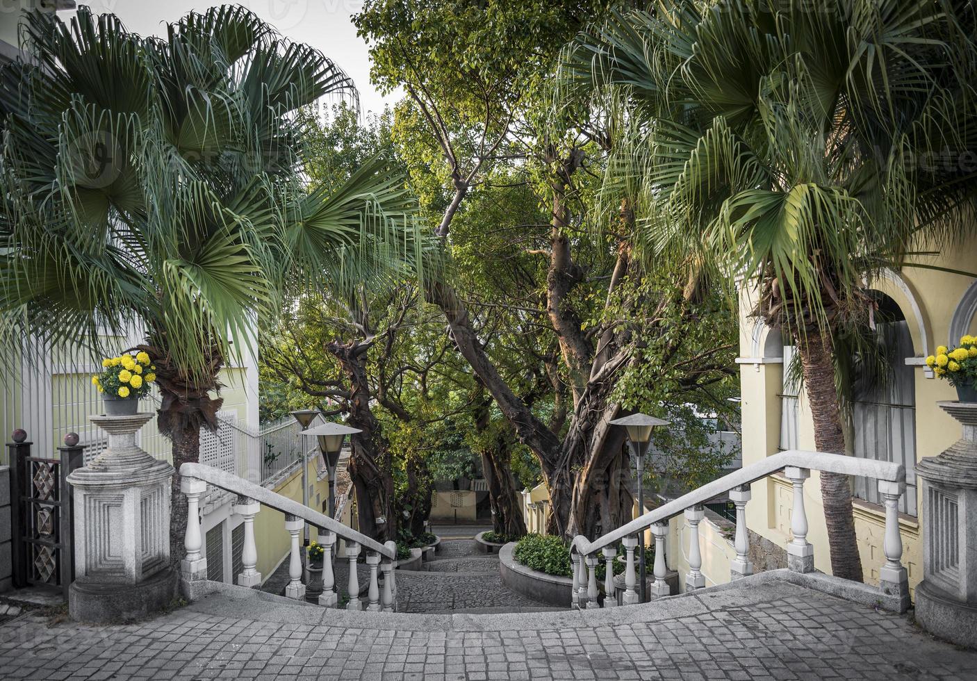 Calcada do carmo portoghese in stile coloniale vicolo nella vecchia area di taipa di Macao cina foto