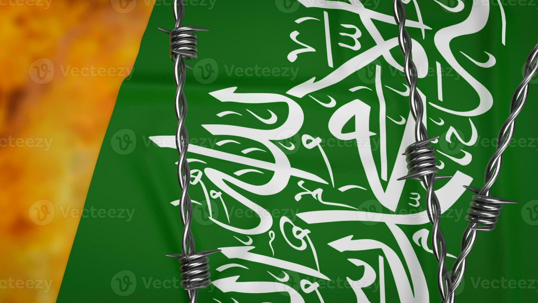 il hamas bandiera su fuoco sfondo 3d interpretazione foto