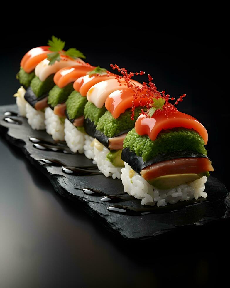 delizioso Sushi rotoli. ai generato foto