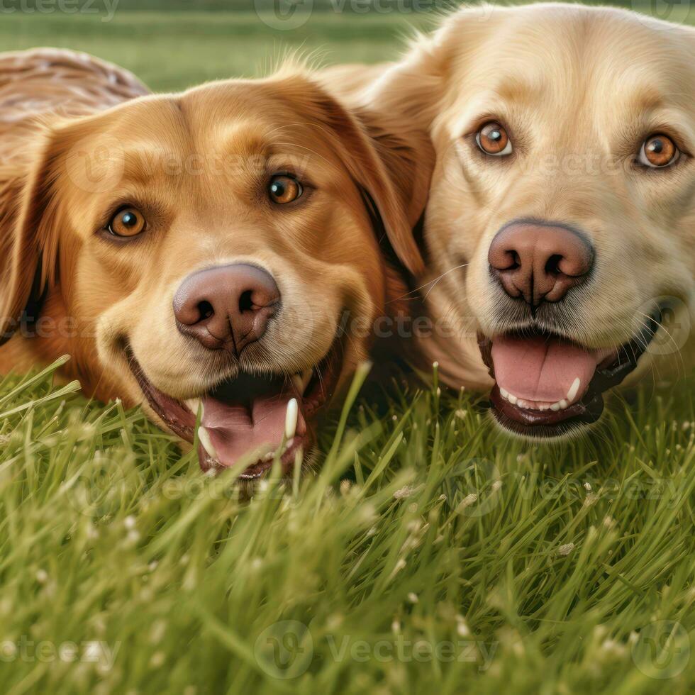 ritratto di d'oro cane da riporto cane razza su il erba. ai generato foto