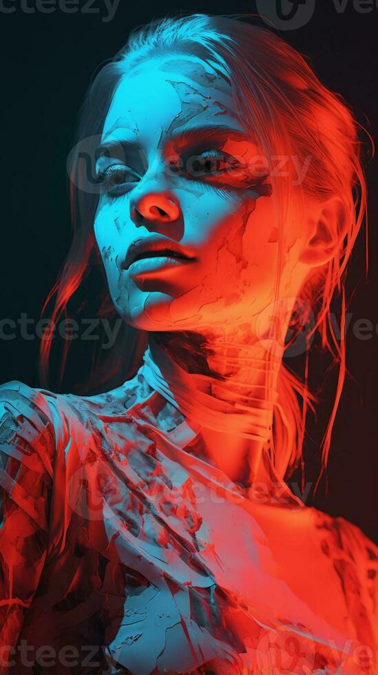 un' digitale pittura di un' donna nel rosso e blu generativo ai foto