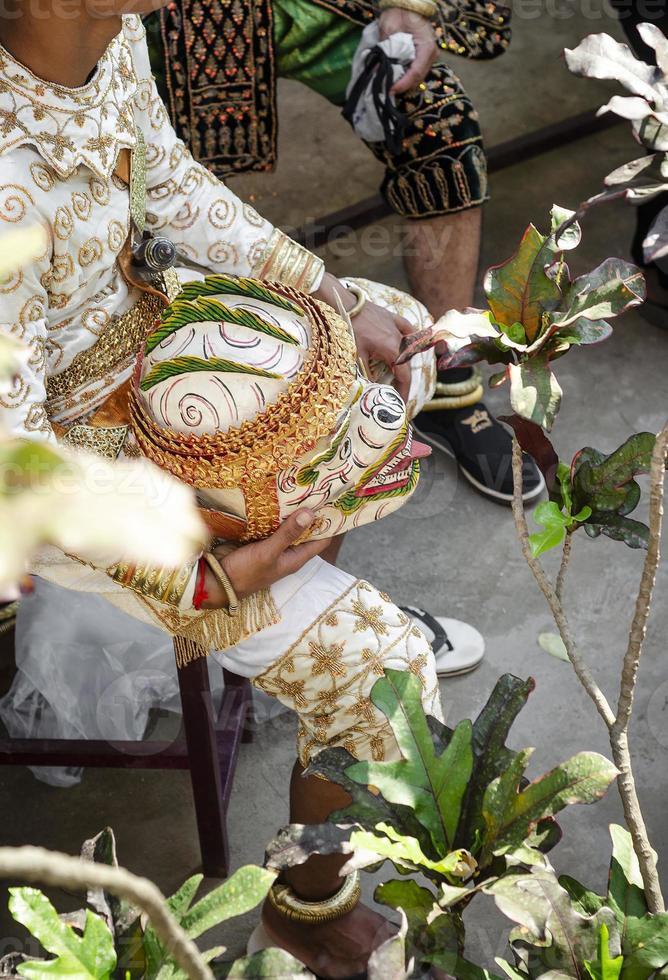 Tradizionale lakhon khol maschera cerimonia di ballo costume al Wat Svay Andet patrimonio culturale immateriale dell'Unesco sito nella provincia di Kandal Cambogia foto