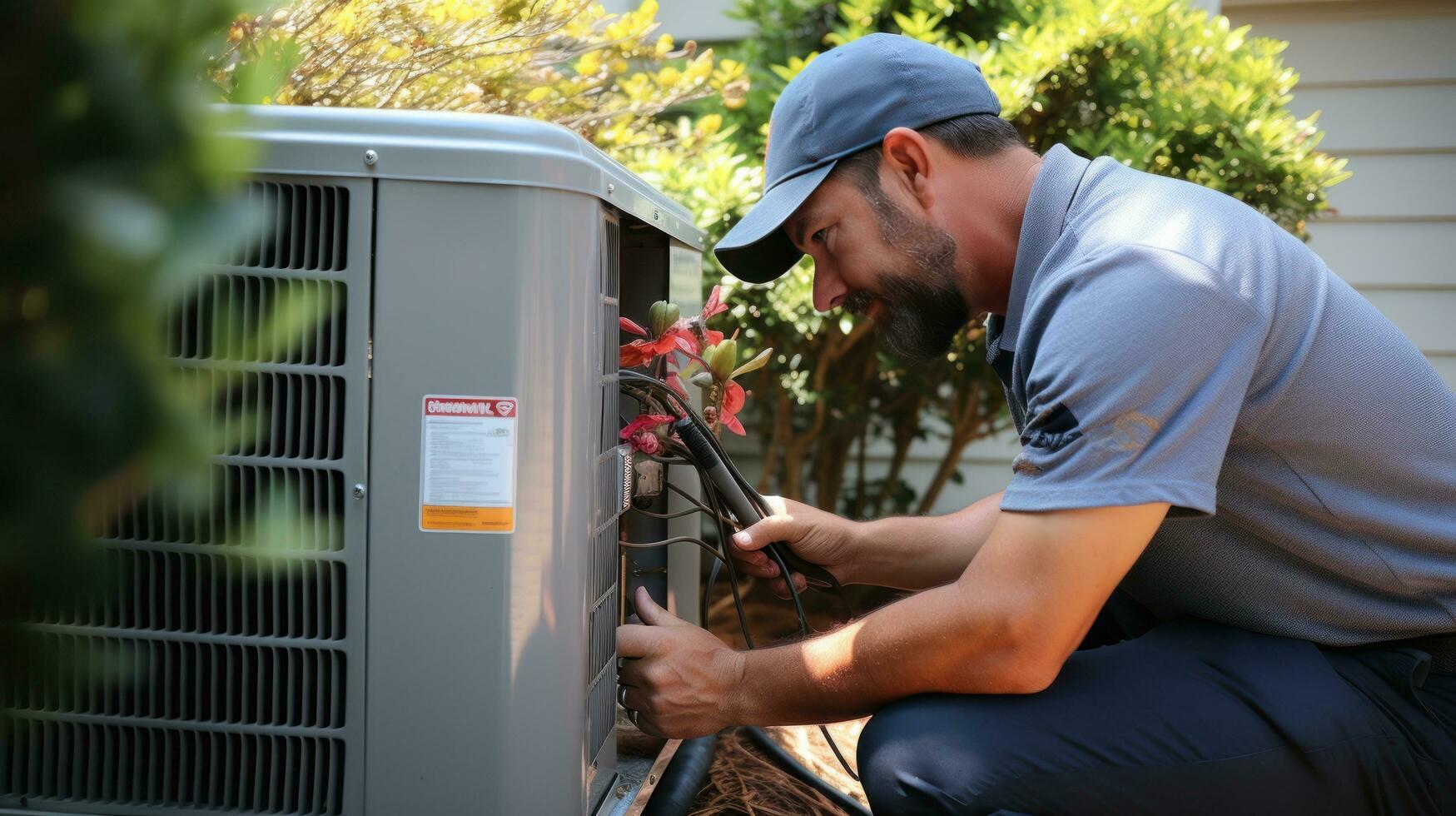 HVAC tecnico manutenzione un aria condizionata unità foto