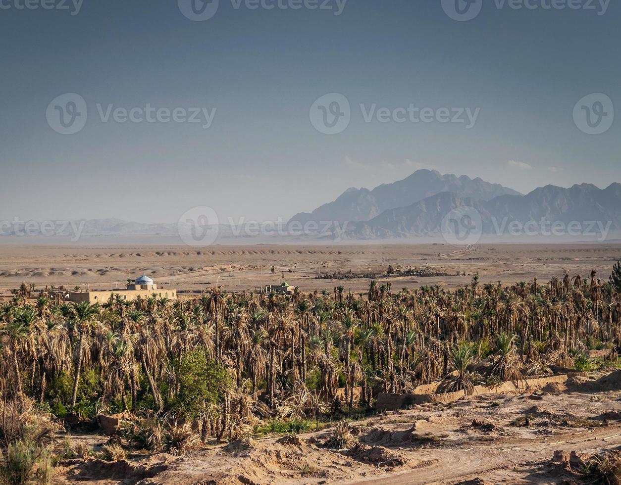 Vista del paesaggio del deserto nell'oasi di Garmeh vicino a Yazd Iran meridionale foto