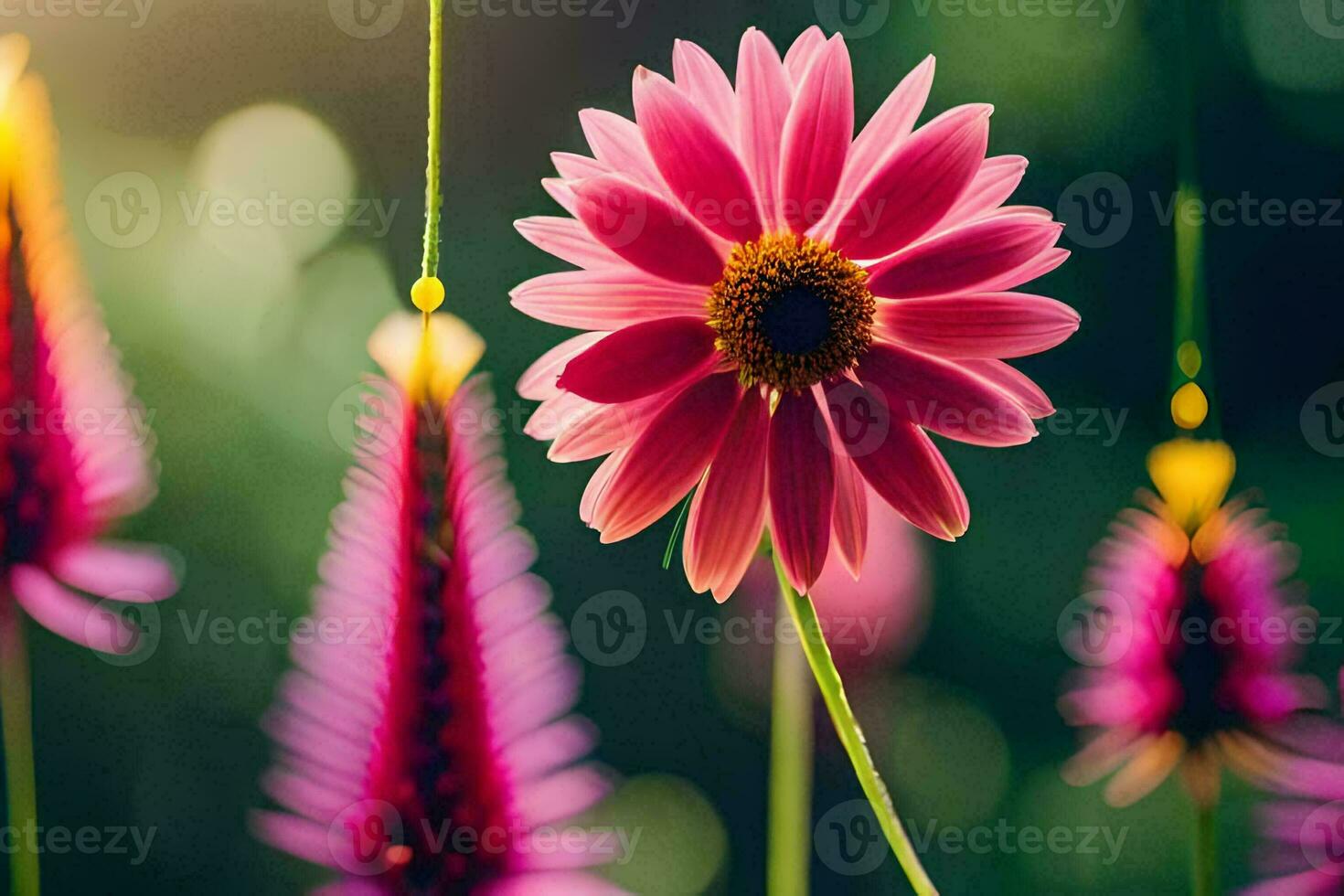 rosa fiori siamo nel il sole con verde le foglie. ai-generato foto