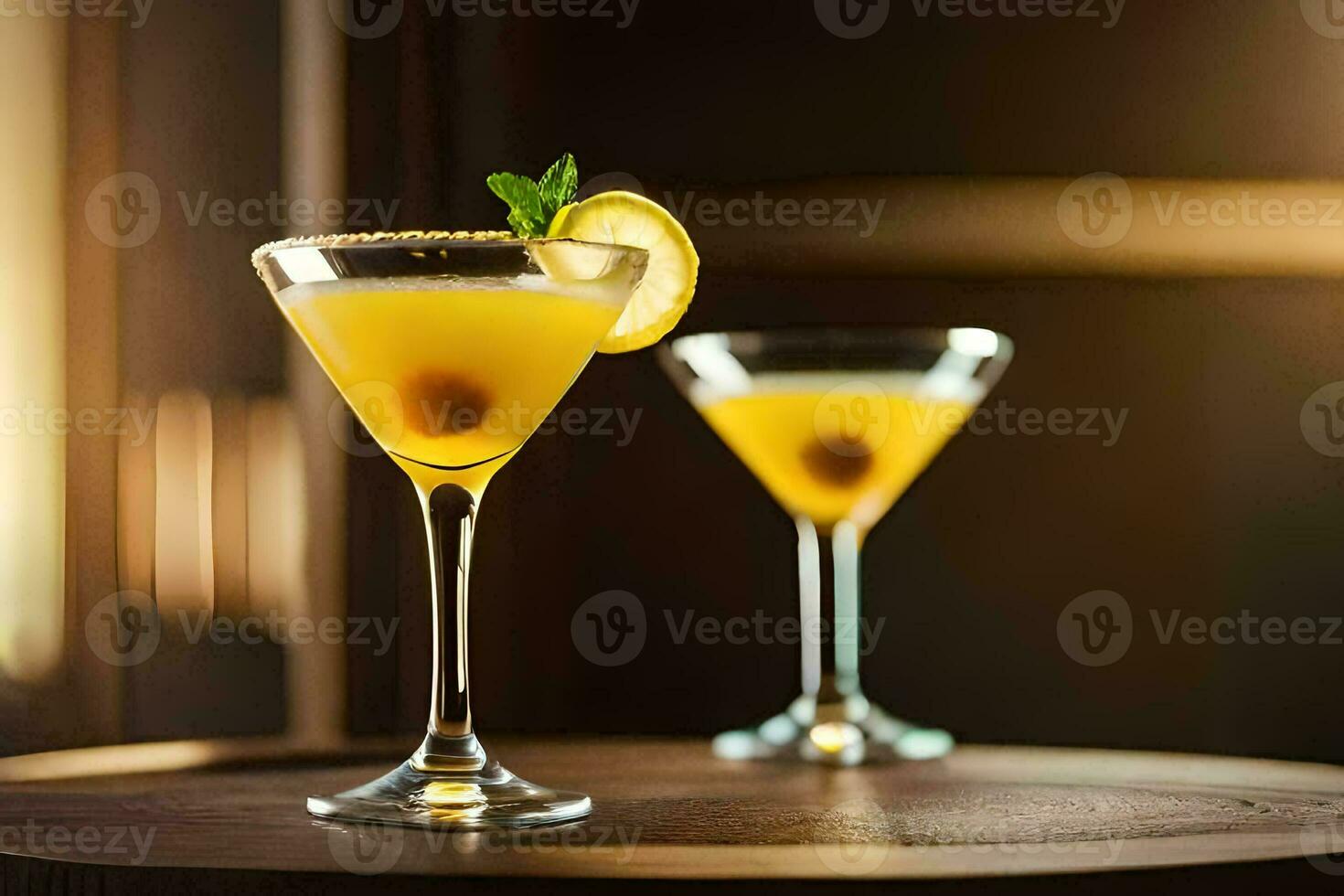 Due martini con Limone e menta su un' di legno tavolo. ai-generato foto