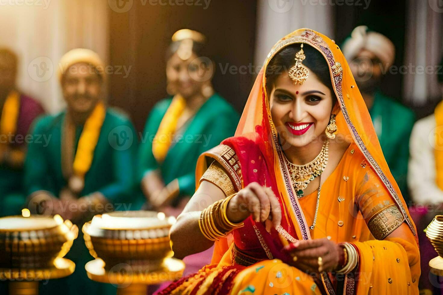 indiano sposa nel tradizionale abbigliamento. ai-generato foto