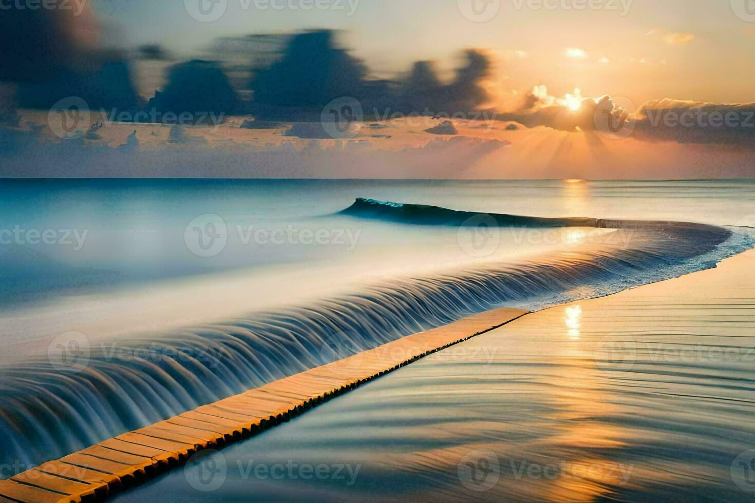 un' lungo esposizione fotografia di un' acqua flusso nel il oceano. ai-generato foto