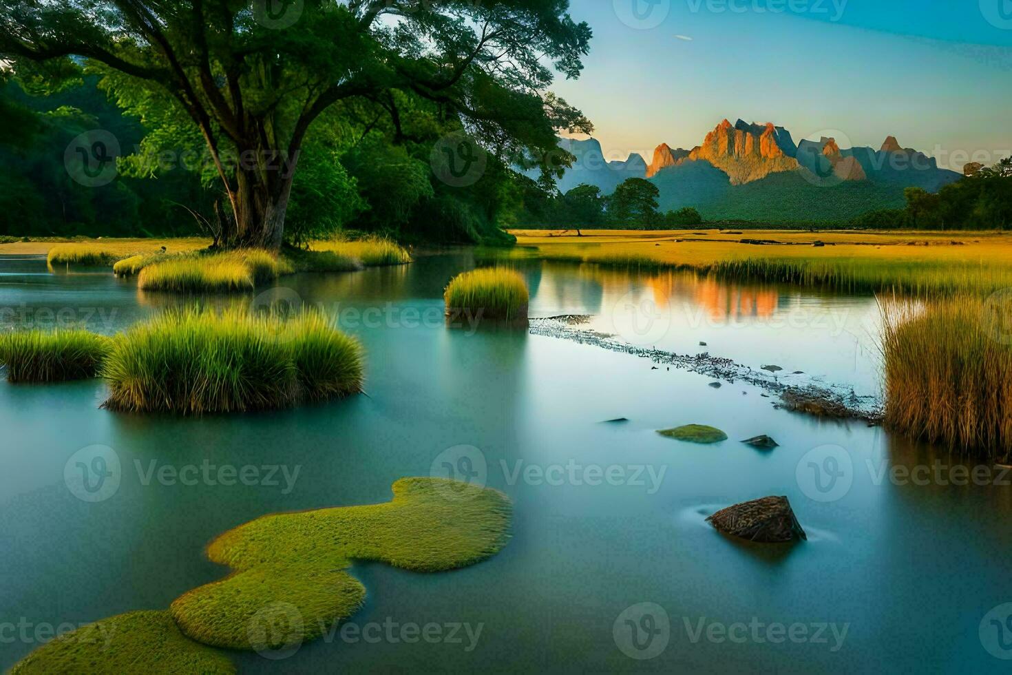 il fiume e il montagne. ai-generato foto