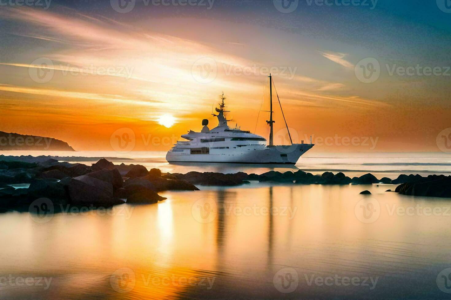 un' yacht a tramonto nel il oceano. ai-generato foto