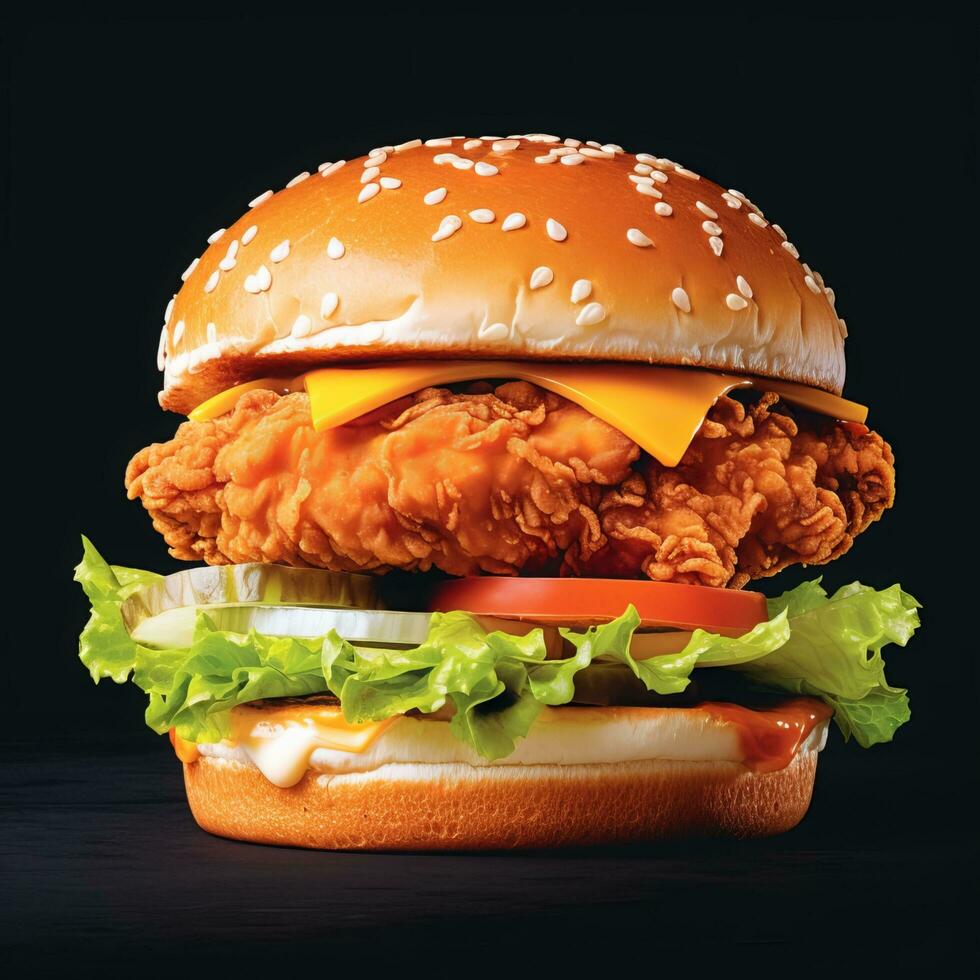 pollo hamburger, su buio grigio sfondo foto