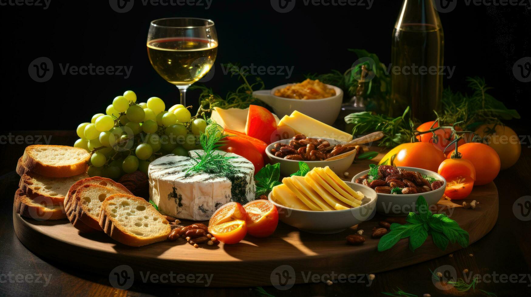 cibo e bevanda accoppiamento perfezione un' culinario arte di vino e formaggio ai generato foto