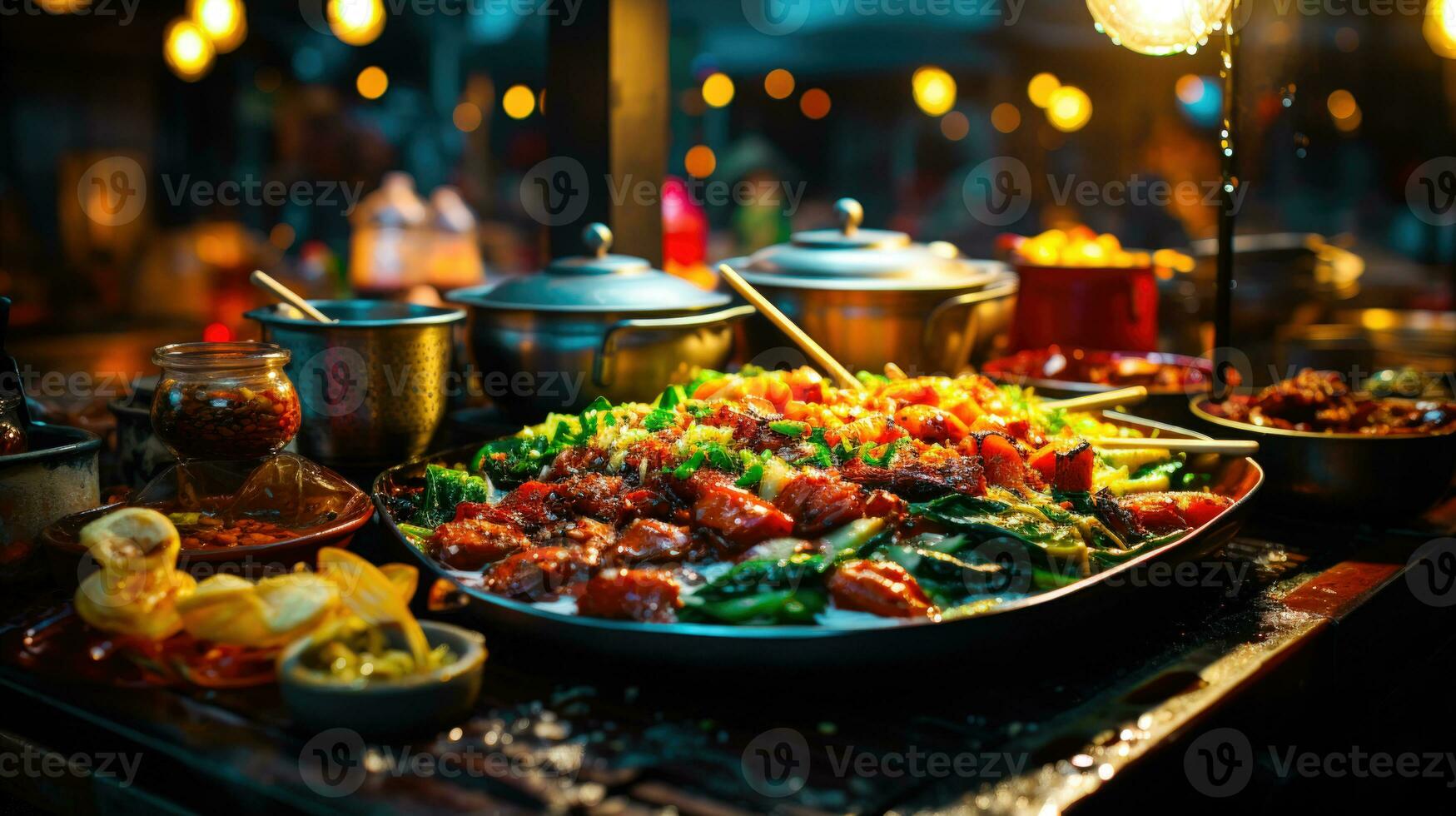 esotico mangia e saporito morsi a un' marciapiede cenare nel India ai generato foto