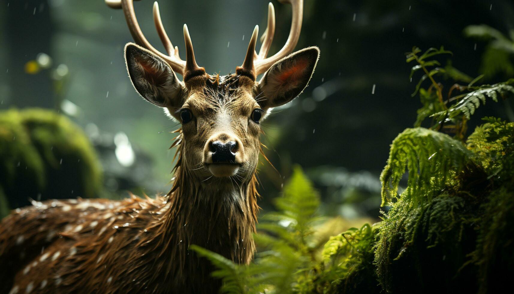 un' carino cervo nel il foresta, guardare a il telecamera generato di ai foto