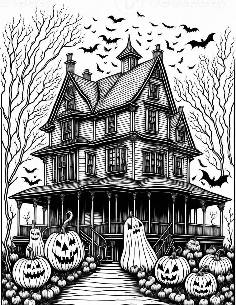 pauroso Halloween Casa colorazione libro per più vecchio bambini e adulti per ottobre foto
