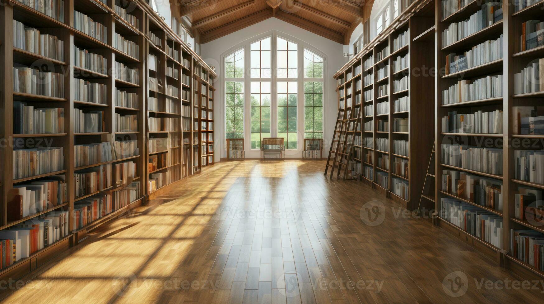 il sereno interno di un' costellato di libri biblioteca. generativo ai foto