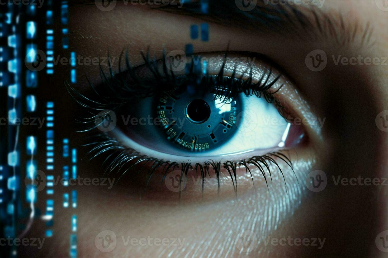 donna iris visione tecnologia scienza occhio umano sicurezza digitale viso sistema raggiante futuristico concetto foto