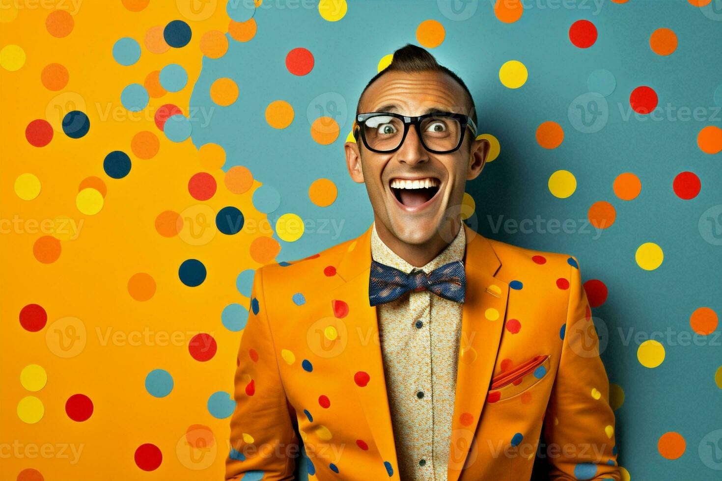 uomo stile tipo fricchettone pazzo persona retrò concetto moda sfondo puntini caucasico polka di moda sorridente foto