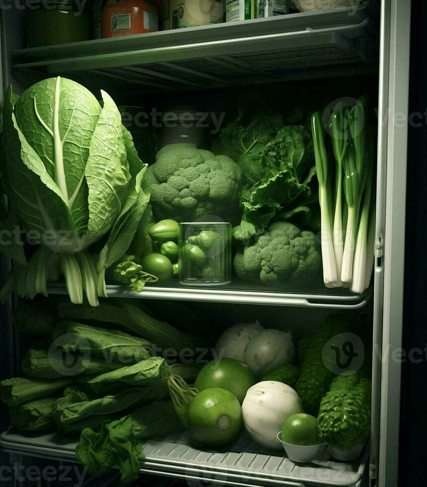 verde Mela salutare cibo frigorifero vegetariano fresco cucina broccoli dieta frigo foto