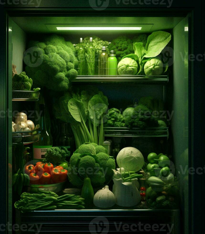 verde frigorifero cucina broccoli frigo fresco vegetariano salutare dieta cibo vegano foto