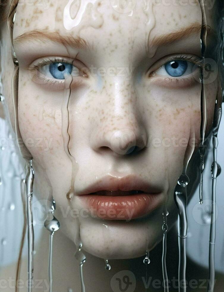 bianca donna ritratto acqua pulito pioggia moda pelle bellezza viso cura foto