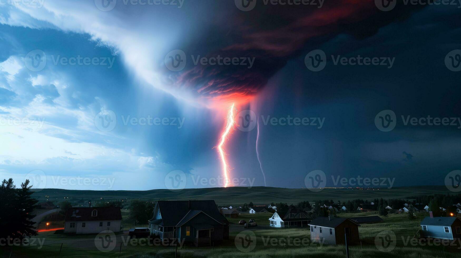 tornado nel tempestoso paesaggio, tuono tempesta, clima modificare, naturale disastro, generativo ai illustrazione foto