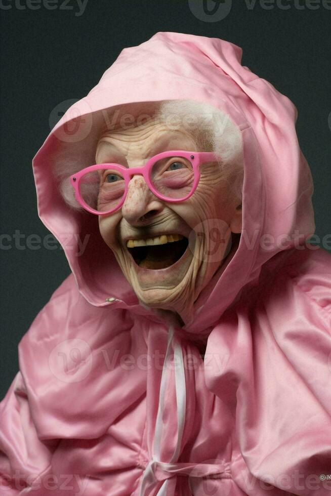 occhiali da sole donna vecchio adulto ritratto rosa anziano allegro divertente festa nonna anziano contento foto
