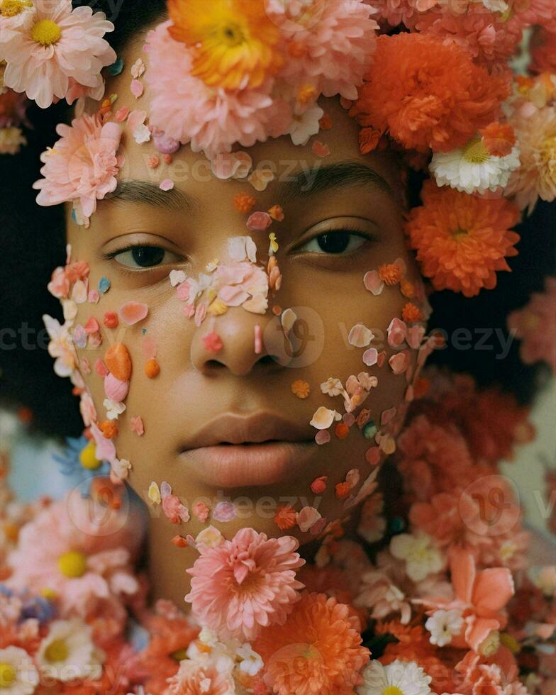 fioritura stile fiori erba natura poco concetto ragazza primavera ritratto bambino carino floreale foto