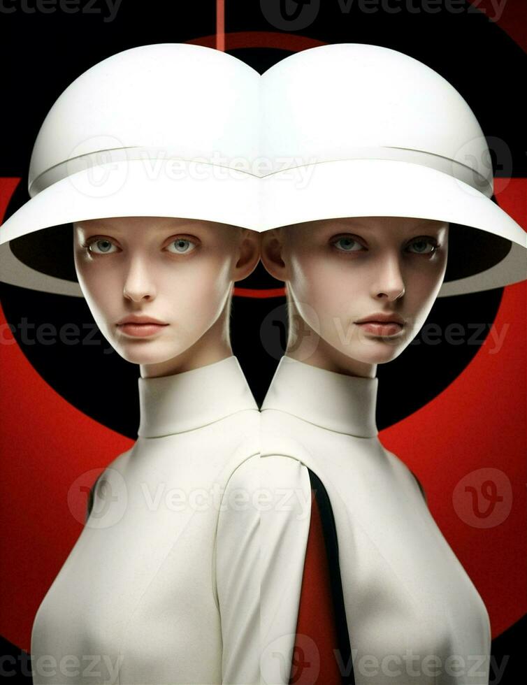 studio bianca bellezza brunetta donne nero colorato arte moda rosso attraente cappello lungo foto