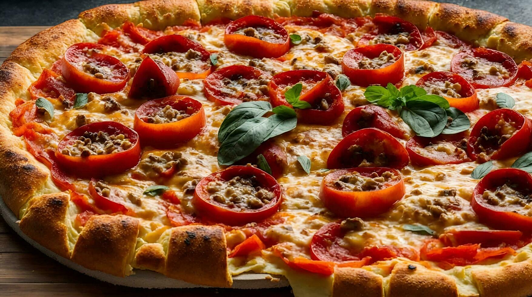 immergere te stesso nel il acquolina in bocca bellezza di un' delizioso Pizza catturato nel sbalorditivo ai generativo foto