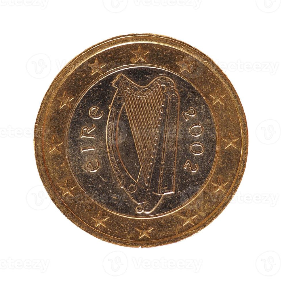 Moneta da 1 euro, unione europea, Irlanda isolata su bianco foto