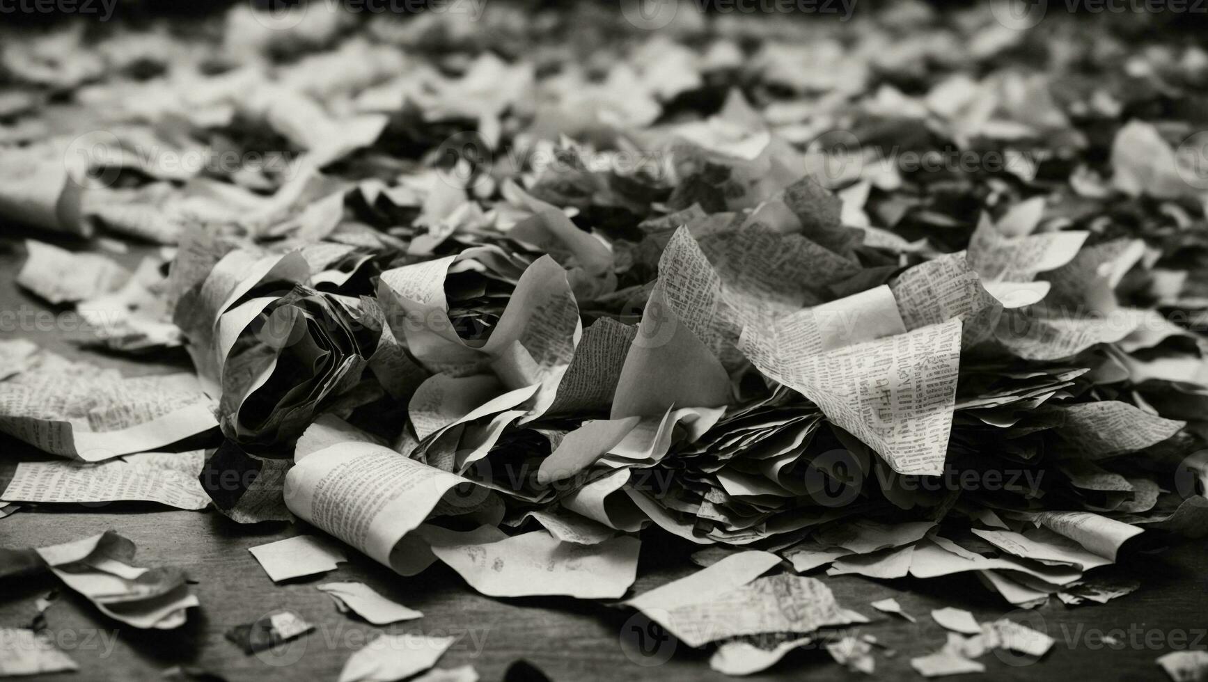 strappato ritagli rottame carta nero e bianca. ai generato foto