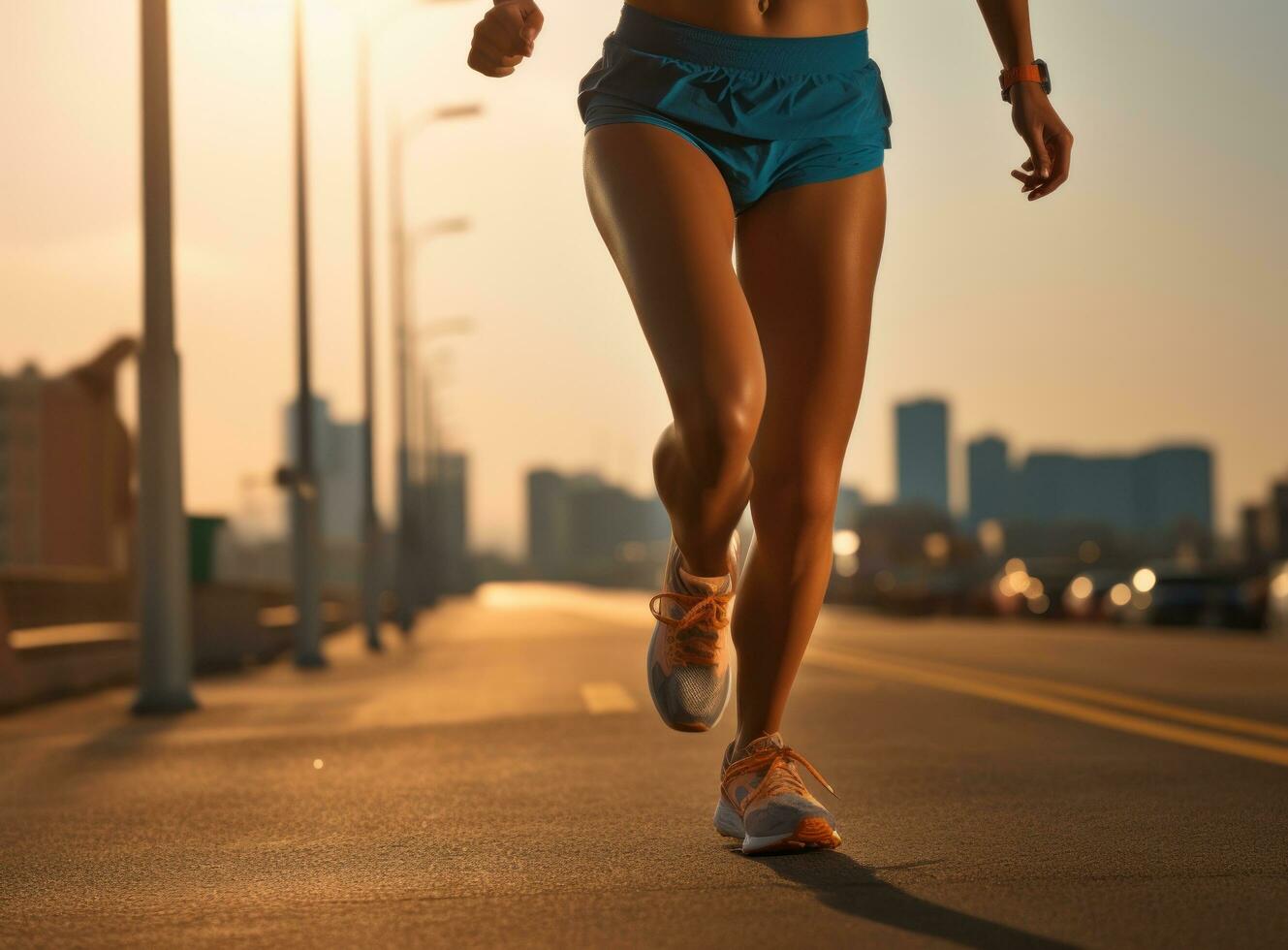 ragazza in esecuzione con gamba allungato. sport atleta foto