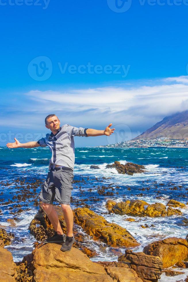 viaggiatore presso la costa a città del capo, sud africa foto