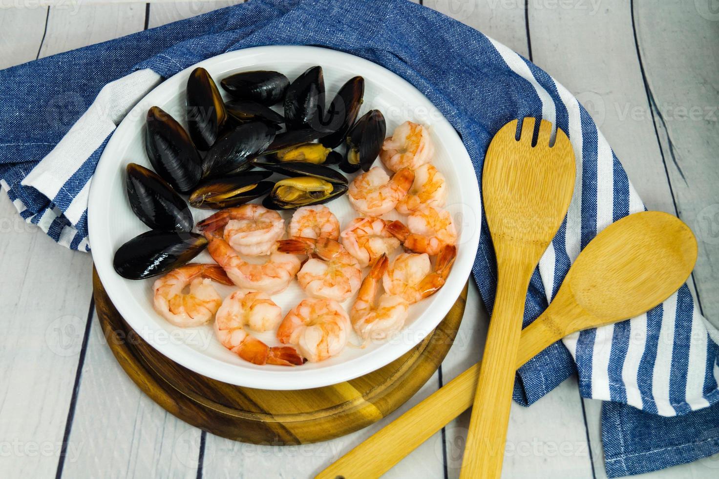 cozze e gamberi amati frutti di mare foto