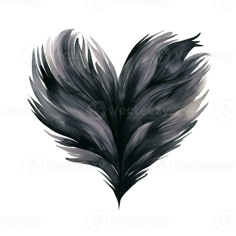 acquerello illustrazione di un' cuore nel nero. isolato clipart su bianca sfondo. generativo ai foto