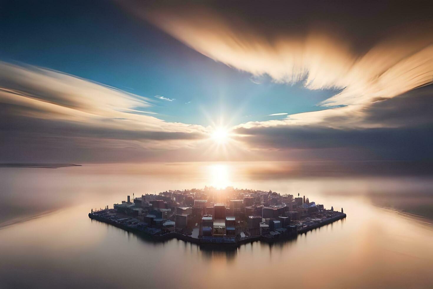 un' grande isola con un' sole splendente al di sopra di esso. ai-generato foto